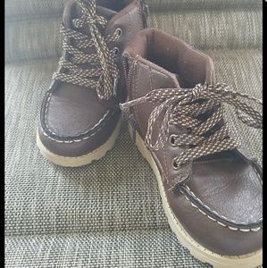 Brown and black kids boots